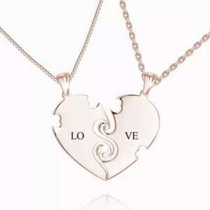 "True Love" Couples Heart Necklace With Engraving Rose Gold Plated