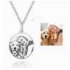 Engraved Round Shadow Carving Photo Necklace Silver