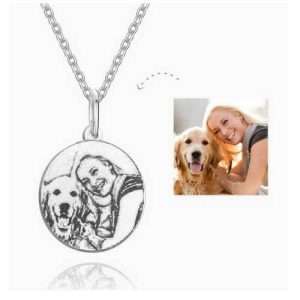 Engraved Round Shadow Carving Photo Necklace Silver