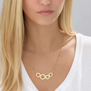 Gold Plated Circles Necklace with Engraving and Birthstones