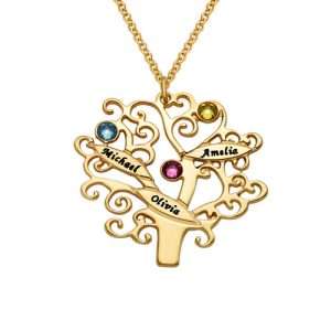 Gold Plated Family Tree Necklace with Birthstones