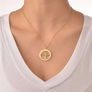 Gold Plated Tree of Life Necklace with Birthstones