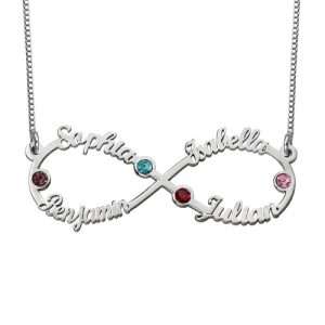 Infinity 4 Names Necklace with Birthstones