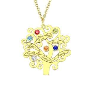 Gold Plated Family Tree Necklace with Birthstones