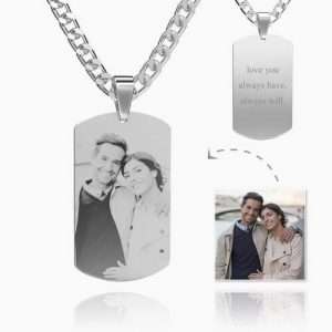 Mens Photo Engraved Tag Necklace With Engraving Stainless Steel