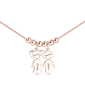 Mother's Necklace With Children Charms Rose Gold Plated