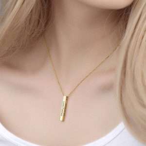 3D Engraved Bar Necklace in Gold Plating