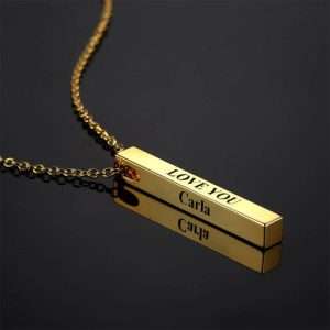 3D Engraved Bar Necklace in Rose Gold Plating