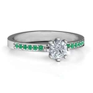 8 Prong Solitaire Set Ring with Twin Channel Accent Rows