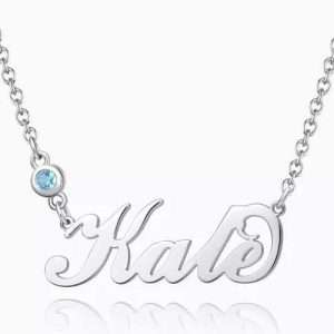 Personalized Birthstone Name Necklace Silver