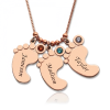 Personalized Mother's Necklace Baby Feet Charm - Rose Gold Plated