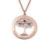 Rose Gold Plating Circle Tree of Life Necklace with Birthstones