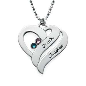 Two Hearts Forever One Necklace with Birthstones