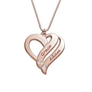 Two Hearts Forever One Rose Gold Plated with Diamonds Necklace