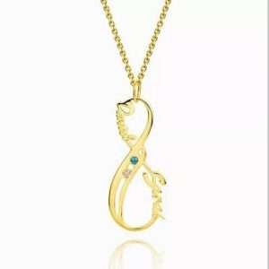 Vertical Infinity Name Necklace With Birthstones 14K Gold Plated