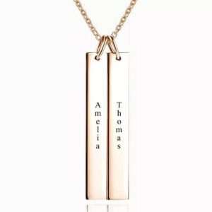 Vertical Two Bar Necklace With Engraving Rose Gold Plated