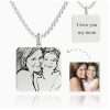 Womens Square Photo Engraved Tag Necklace With Engraving Silver