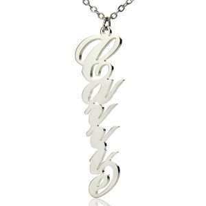 Vertical Carrie Style Name Necklace Silver