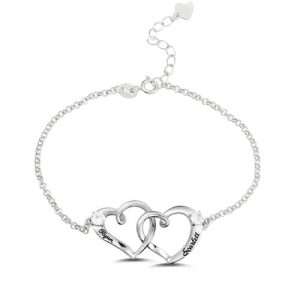 Custom Double Heart Engraved Name Bracelet